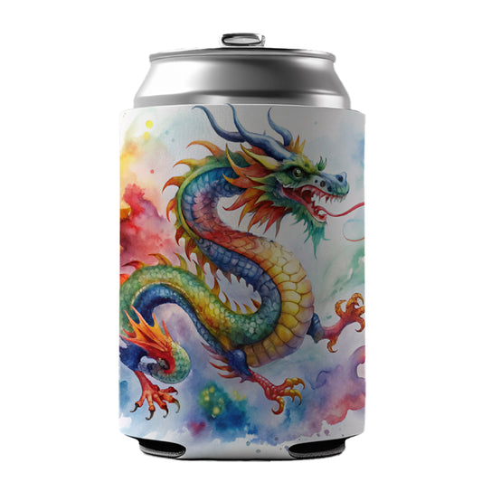 Asian Dragon Watercolor Design Can Cooler Beer Soda Drink Insulated Holder Sleeve Hugger