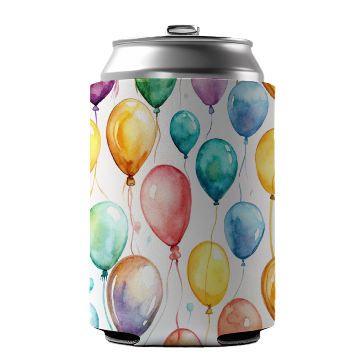 Balloons Colorful Watercolor Birthday Can Cooler Beer Soda Drink Insulated Holder Sleeve Hugger