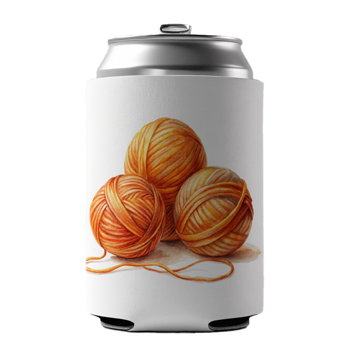 Balls Of Orange Yarn Knitting Crochet Watercolor Can Cooler Beer Soda Drink Insulated Holder Sleeve Hugger