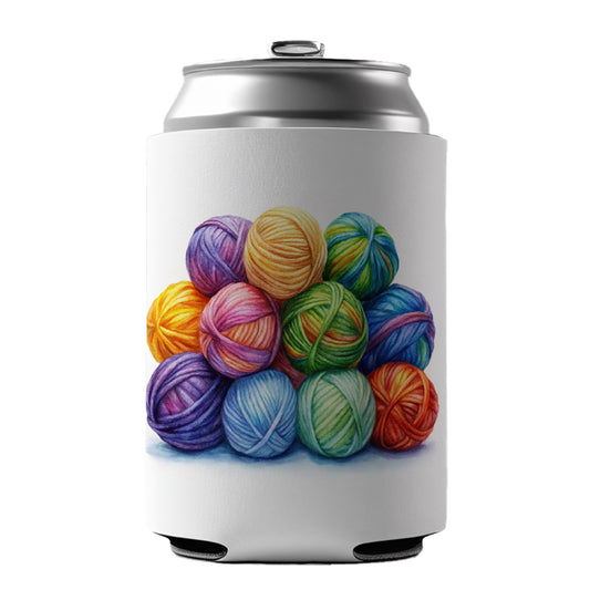 Balls Of Rainbow Yarn Knitting Crochet Watercolor Can Cooler Beer Soda Drink Insulated Holder Sleeve Hugger