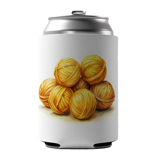 Balls Of Yellow Yarn Knitting Crochet Watercolor Can Cooler Beer Soda Drink Insulated Holder Sleeve Hugger