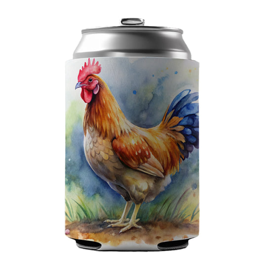 Beautiful Chicken Watercolor Can Cooler Beer Soda Drink Insulated Holder Sleeve Hugger