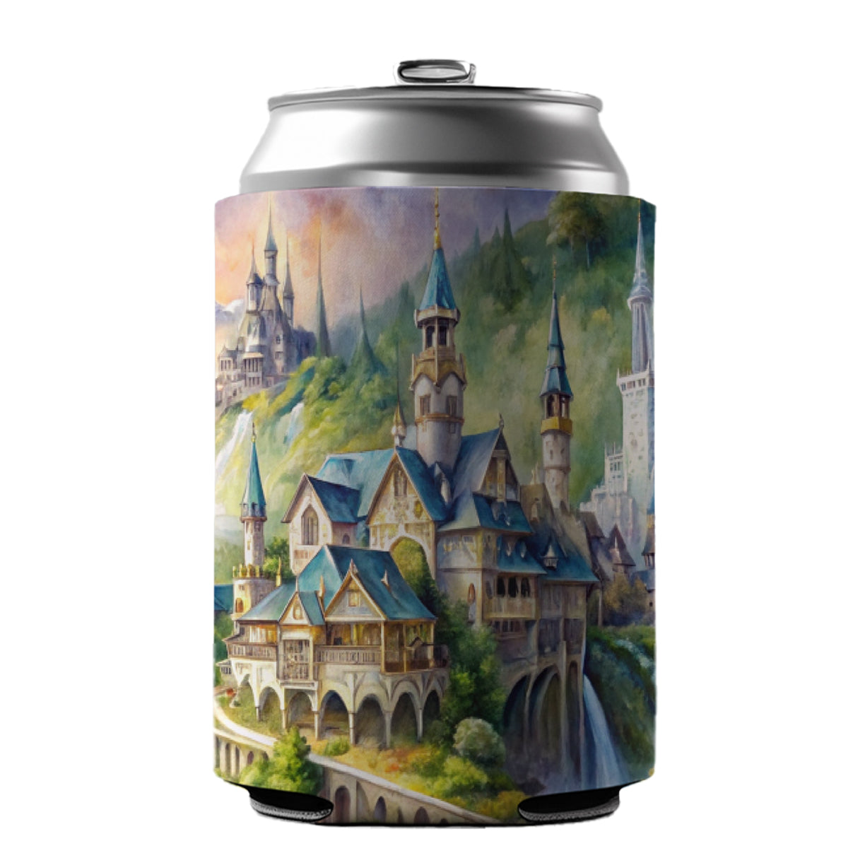 Beautiful Elvish Fantasy Watercolor Design Can Cooler Beer Soda Drink Insulated Holder Sleeve Hugger