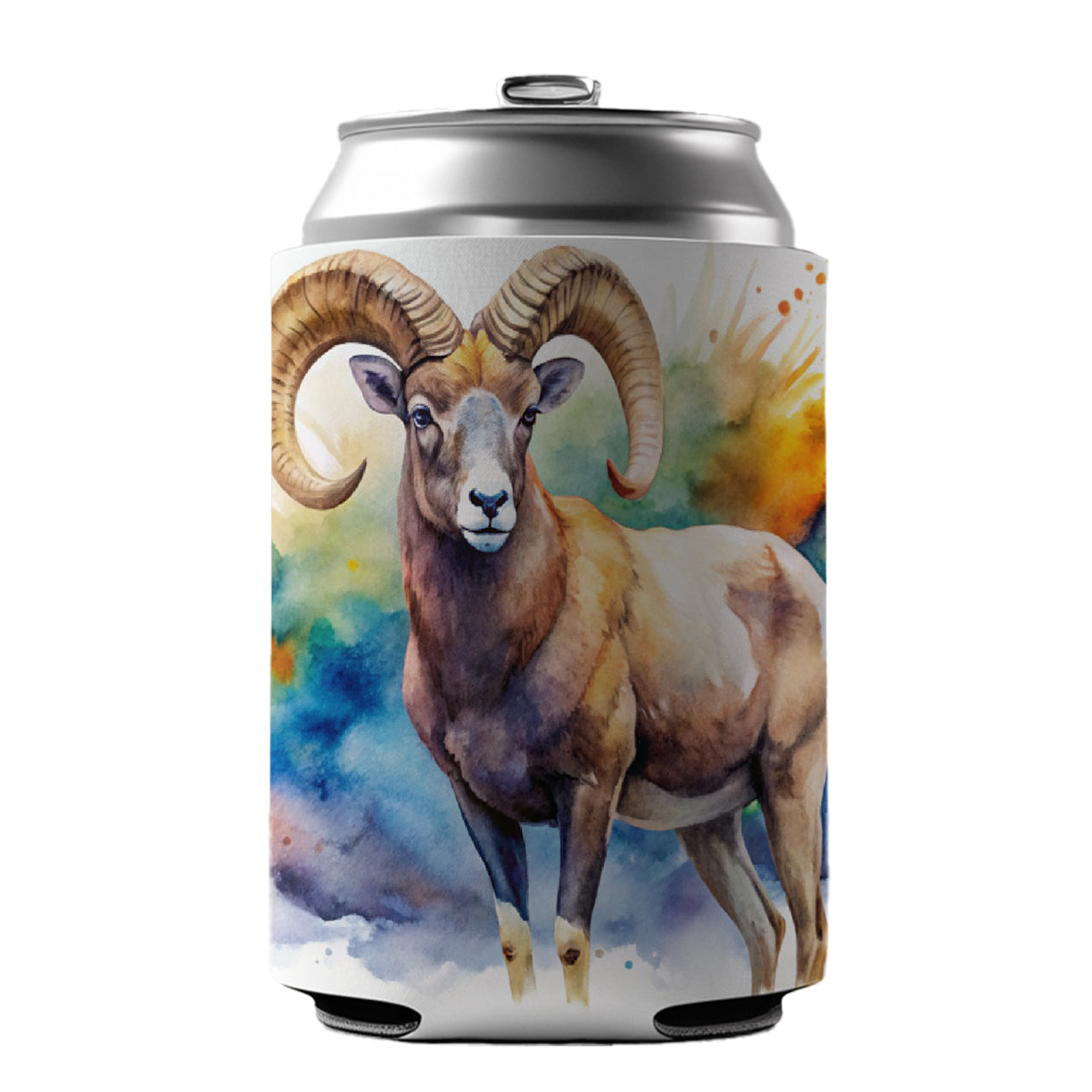 Bighorn Sheep Watercolor Design Can Cooler Beer Soda Drink Insulated Holder Sleeve Hugger
