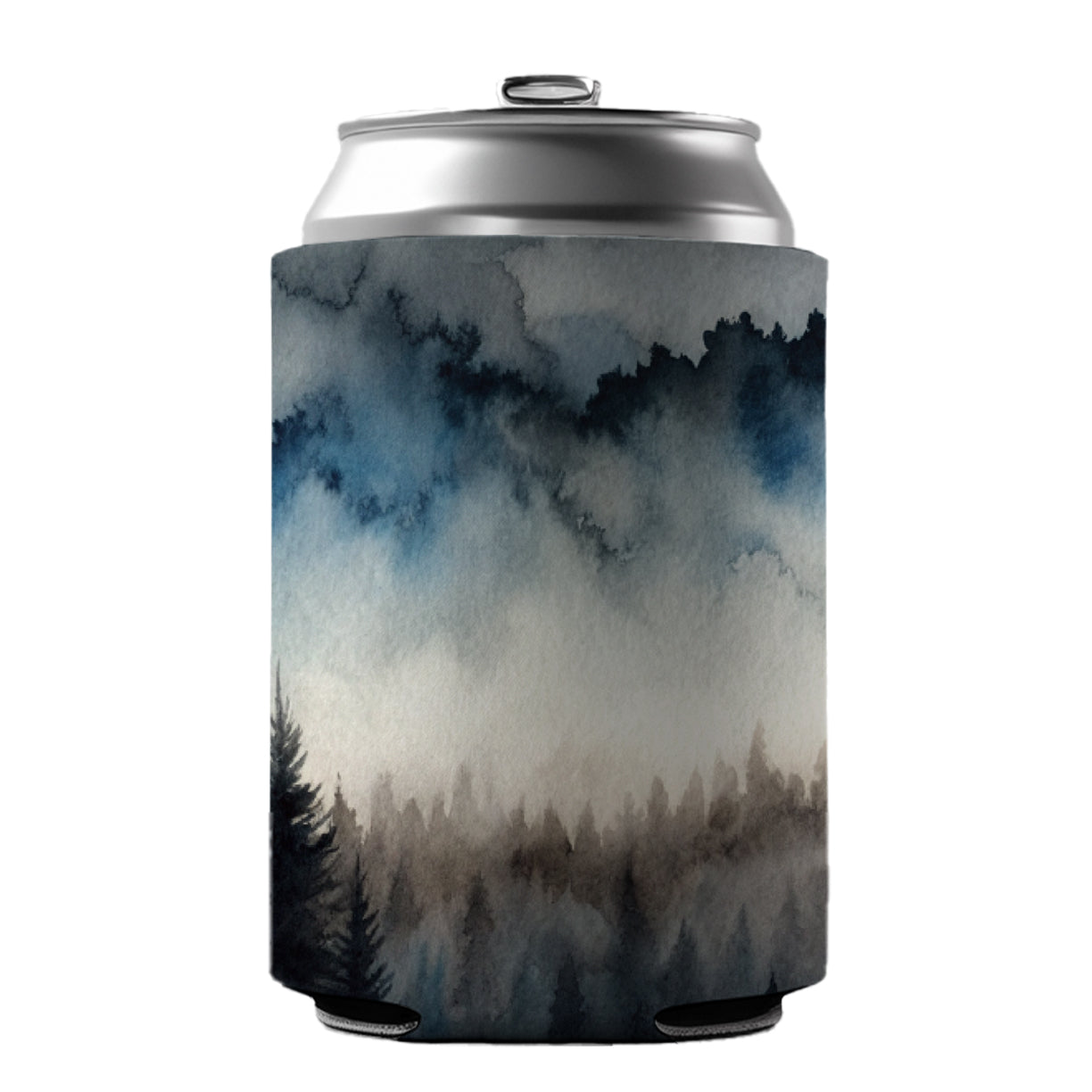 Black Shadow Forest Ombre Watercolor Can Cooler Beer Soda Drink Insulated Holder Sleeve Hugger