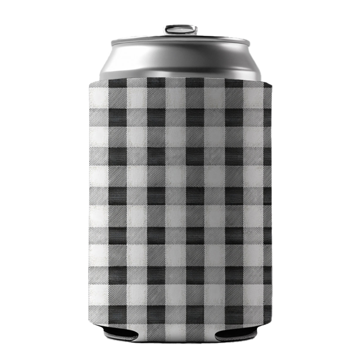 Black White Gingham Watercolor Can Cooler Beer Soda Drink Insulated Holder Sleeve Hugger