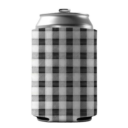 Black White Gingham Watercolor Can Cooler Beer Soda Drink Insulated Holder Sleeve Hugger