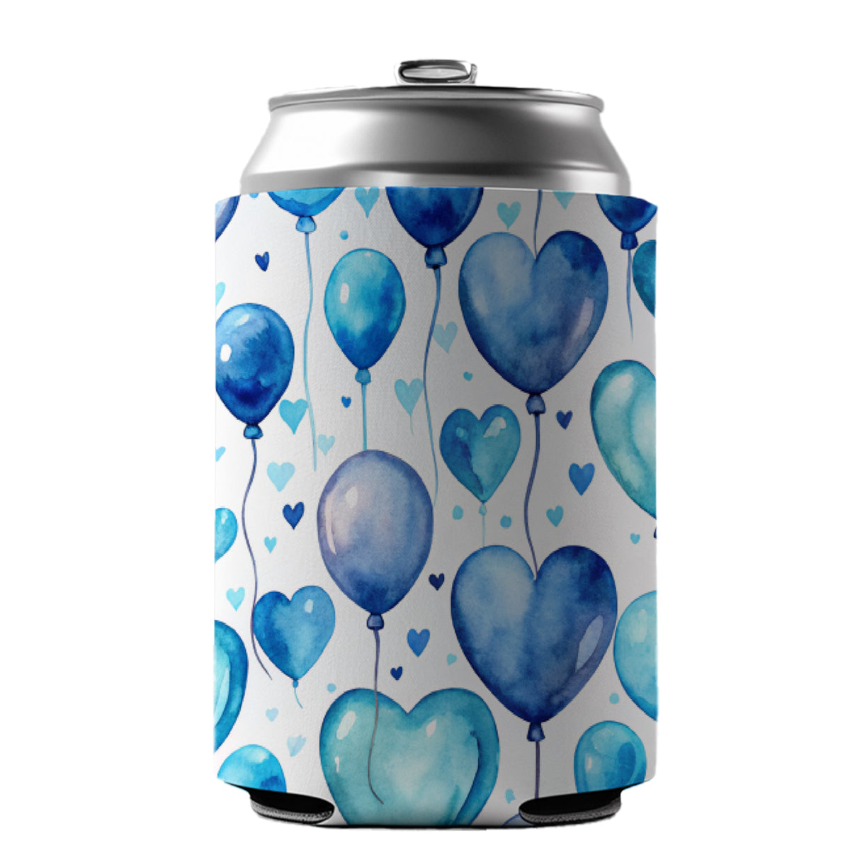 Blue Balloons Hearts Watercolor Birthday Can Cooler Beer Soda Drink Insulated Holder Sleeve Hugger