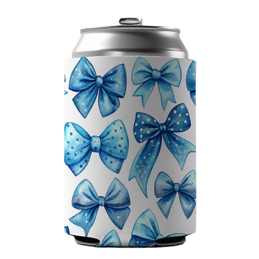 Blue Scattered Coquette Bows Cute Watercolor Can Cooler Beer Soda Drink Insulated Holder Sleeve Hugger