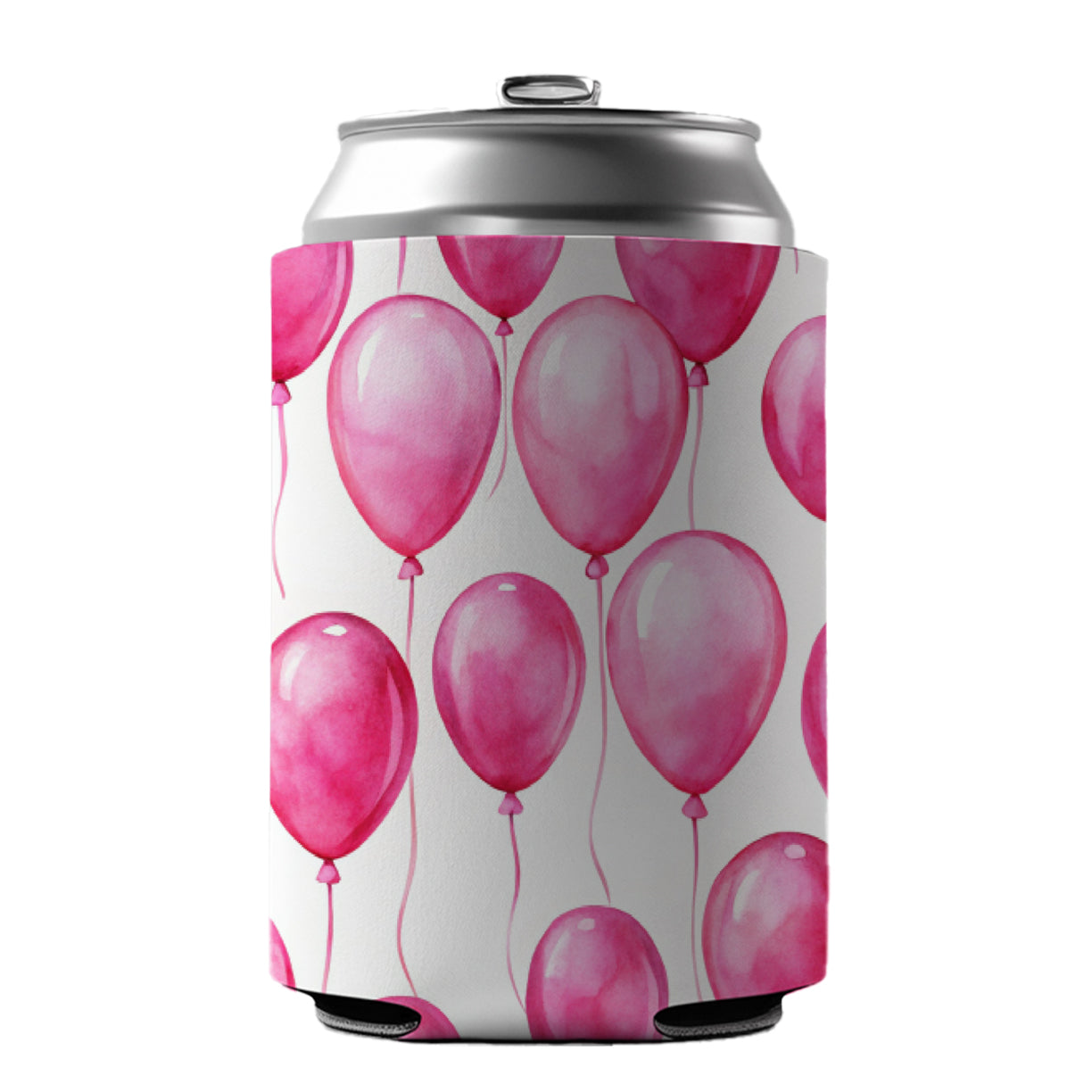 Bright Pink Balloons Watercolor Birthday Can Cooler Beer Soda Drink Insulated Holder Sleeve Hugger