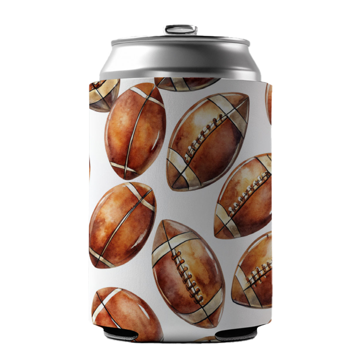 Brown Football Balls Watercolor Can Cooler Beer Soda Drink Insulated Holder Sleeve Hugger