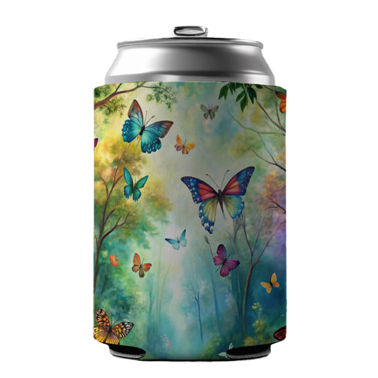 Butterflies Forest Fantasy Watercolor Design Can Cooler Beer Soda Drink Insulated Holder Sleeve Hugger