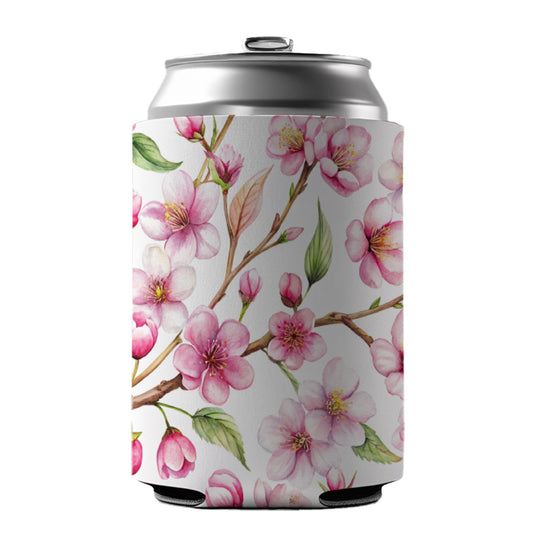 Cherry Blossom Flowers White Can Cooler Beer Soda Drink Insulated Holder Sleeve Hugger