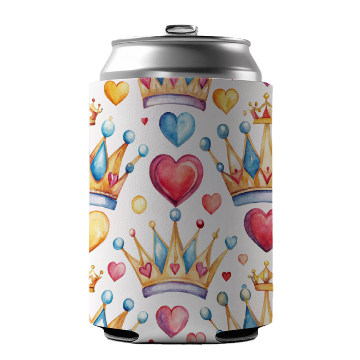 Crowns Royalty Tiaras Hearts Watercolor Can Cooler Beer Soda Drink Insulated Holder Sleeve Hugger