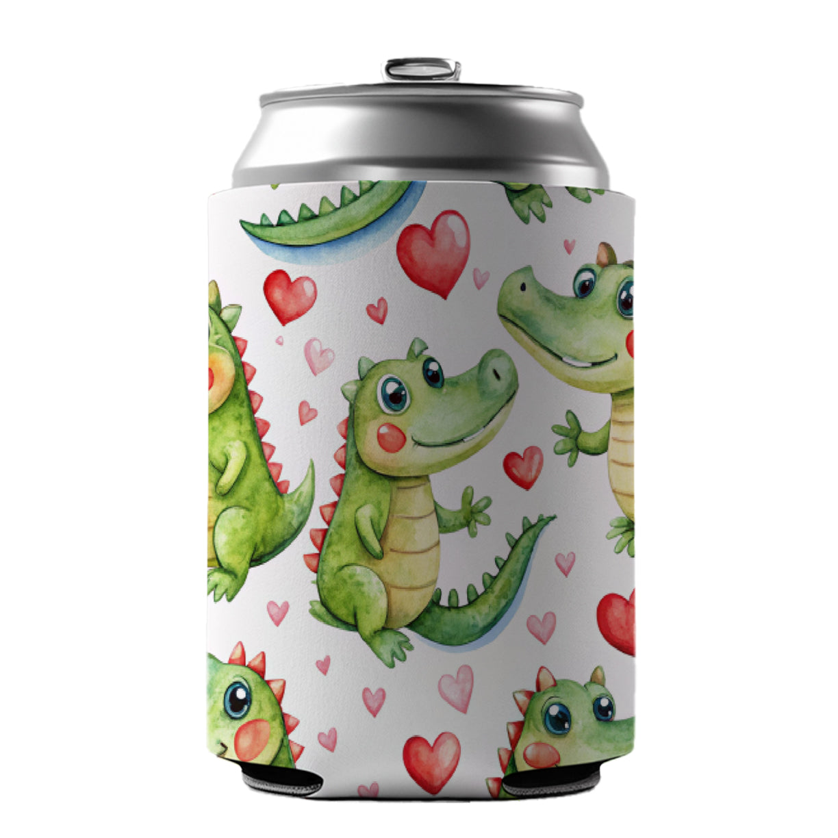 Cute Alligator Crocodiles Hearts Watercolor Can Cooler Beer Soda Drink Insulated Holder Sleeve Hugger