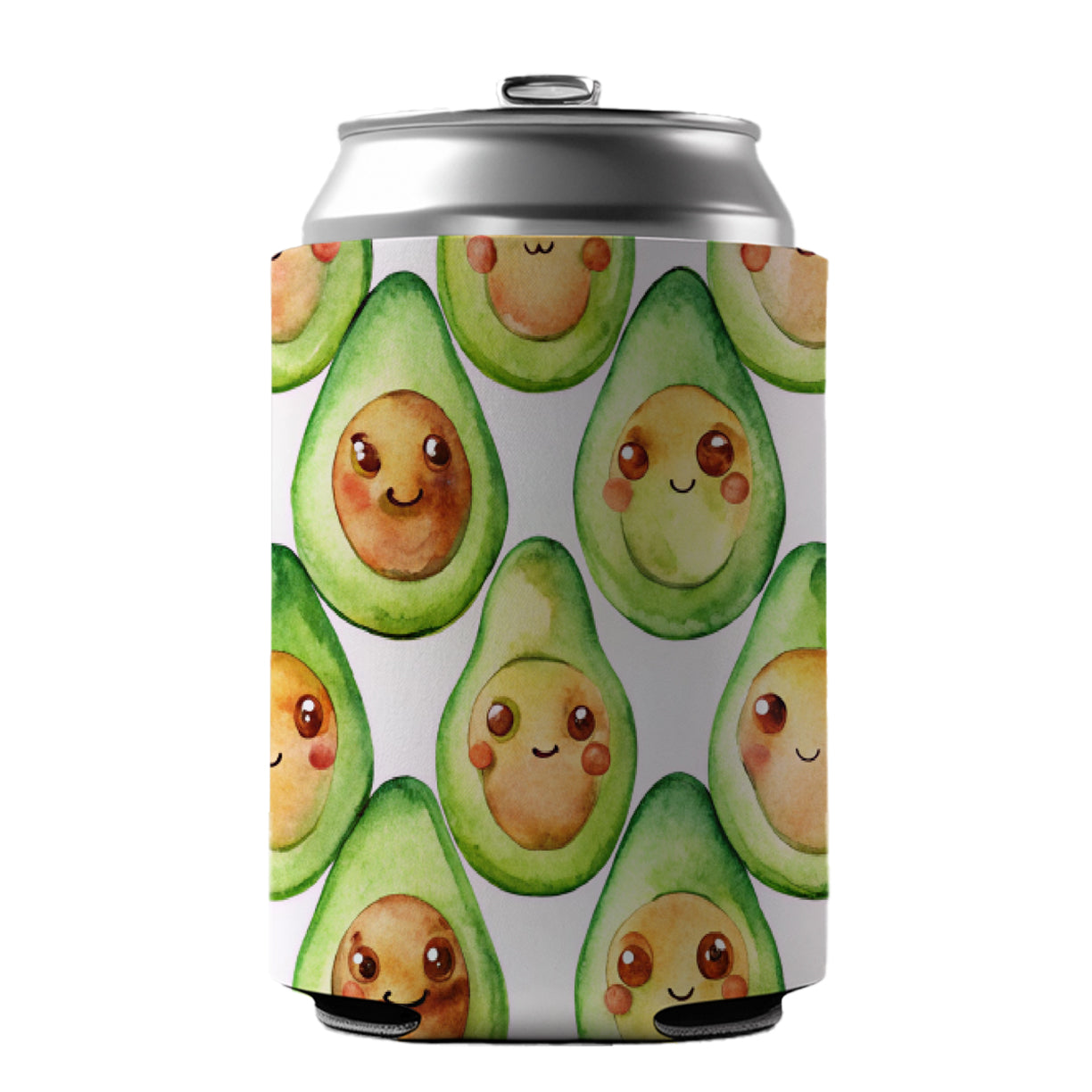Cute Avocado Faces Watercolor Can Cooler Beer Soda Drink Insulated Holder Sleeve Hugger