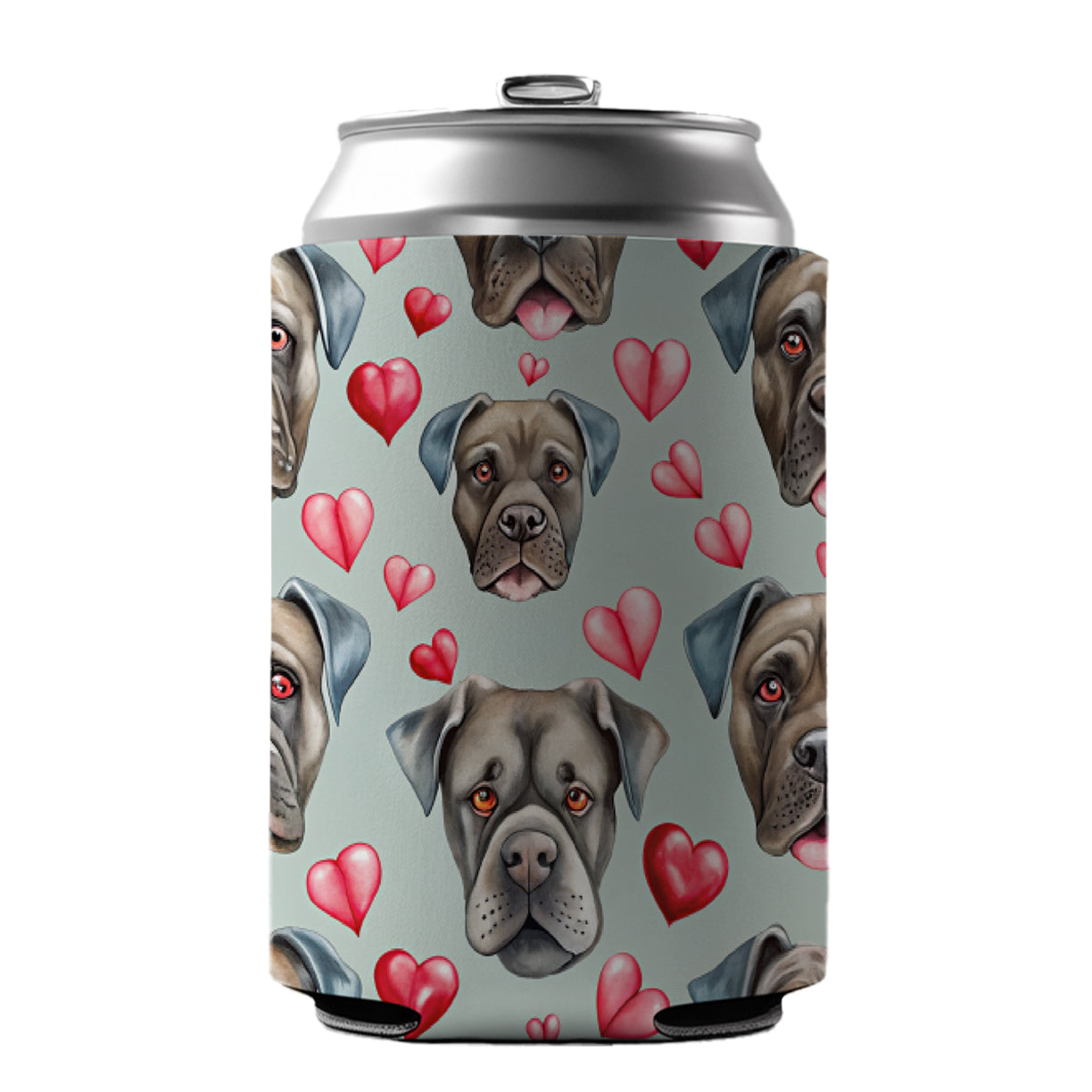 Cute Cane Corso Dog Faces Hearts Can Cooler Beer Soda Drink Insulated Holder Sleeve Hugger