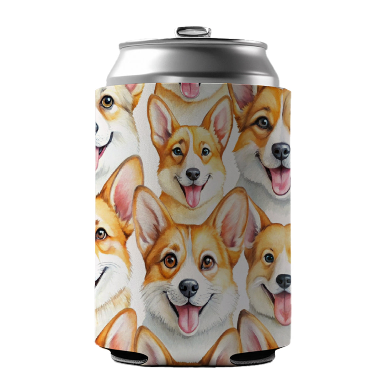Cute Corgi Dog Faces Watercolor Can Cooler Beer Soda Drink Insulated Holder Sleeve Hugger
