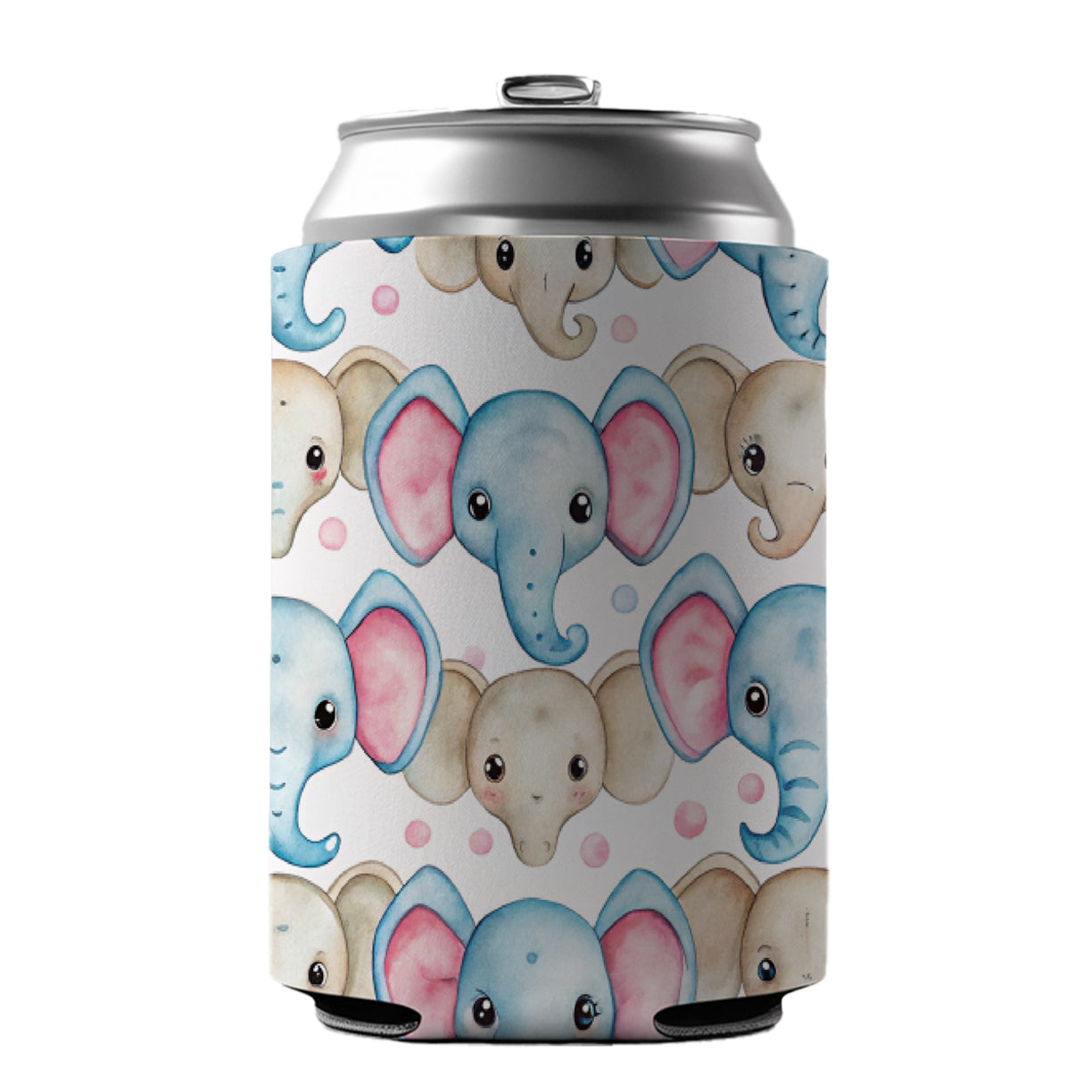 Cute Elephant Faces Watercolor Can Cooler Beer Soda Drink Insulated Holder Sleeve Hugger