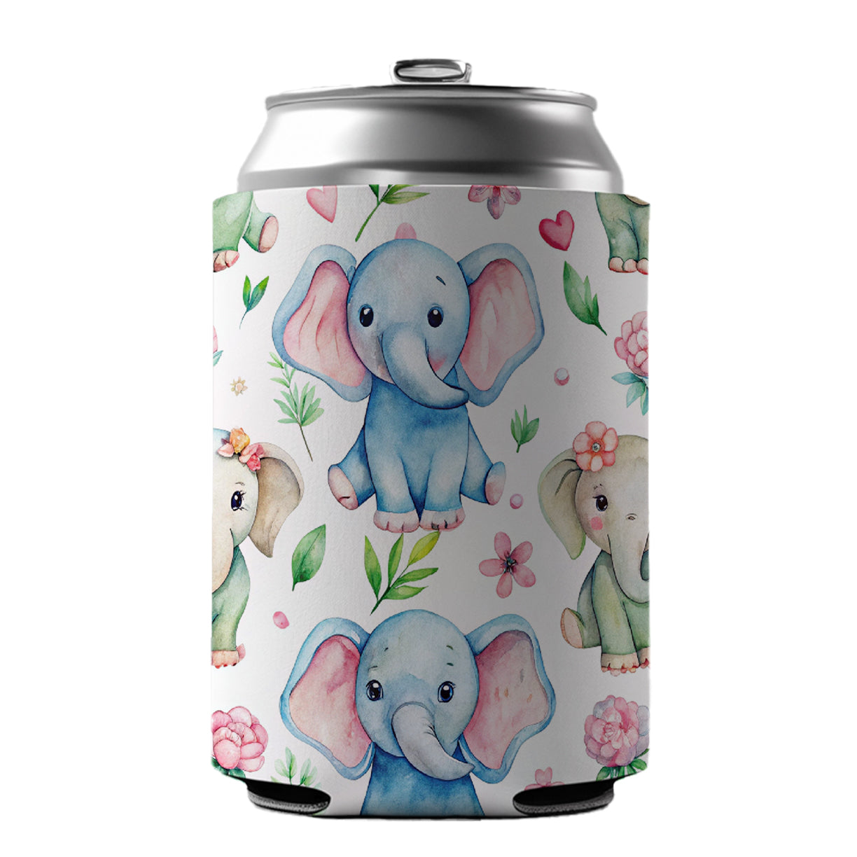 Cute Elephants Hearts Watercolor Can Cooler Beer Soda Drink Insulated Holder Sleeve Hugger