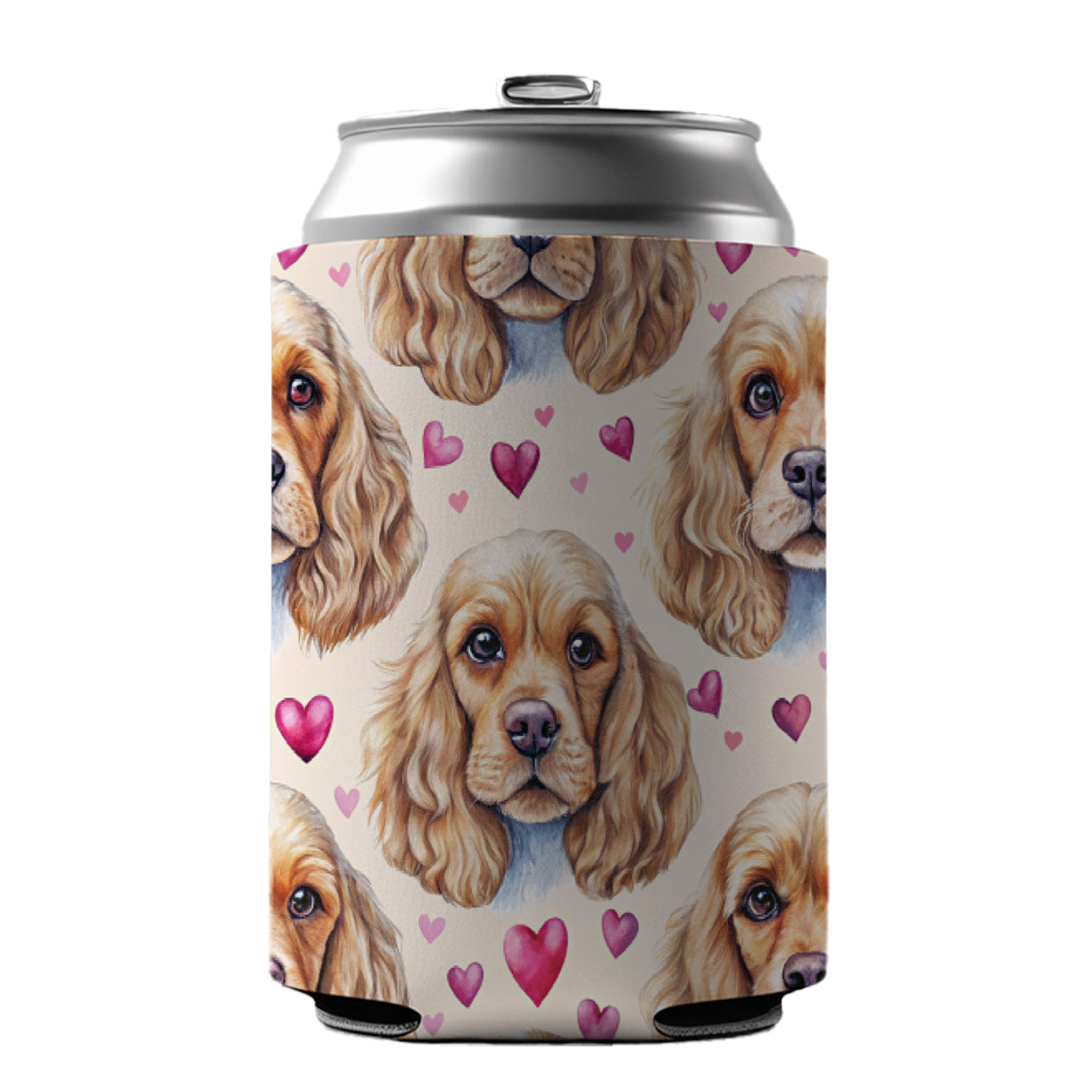 Cute English Cocker Spaniel Dog Faces Can Cooler Beer Soda Drink Insulated Holder Sleeve Hugger