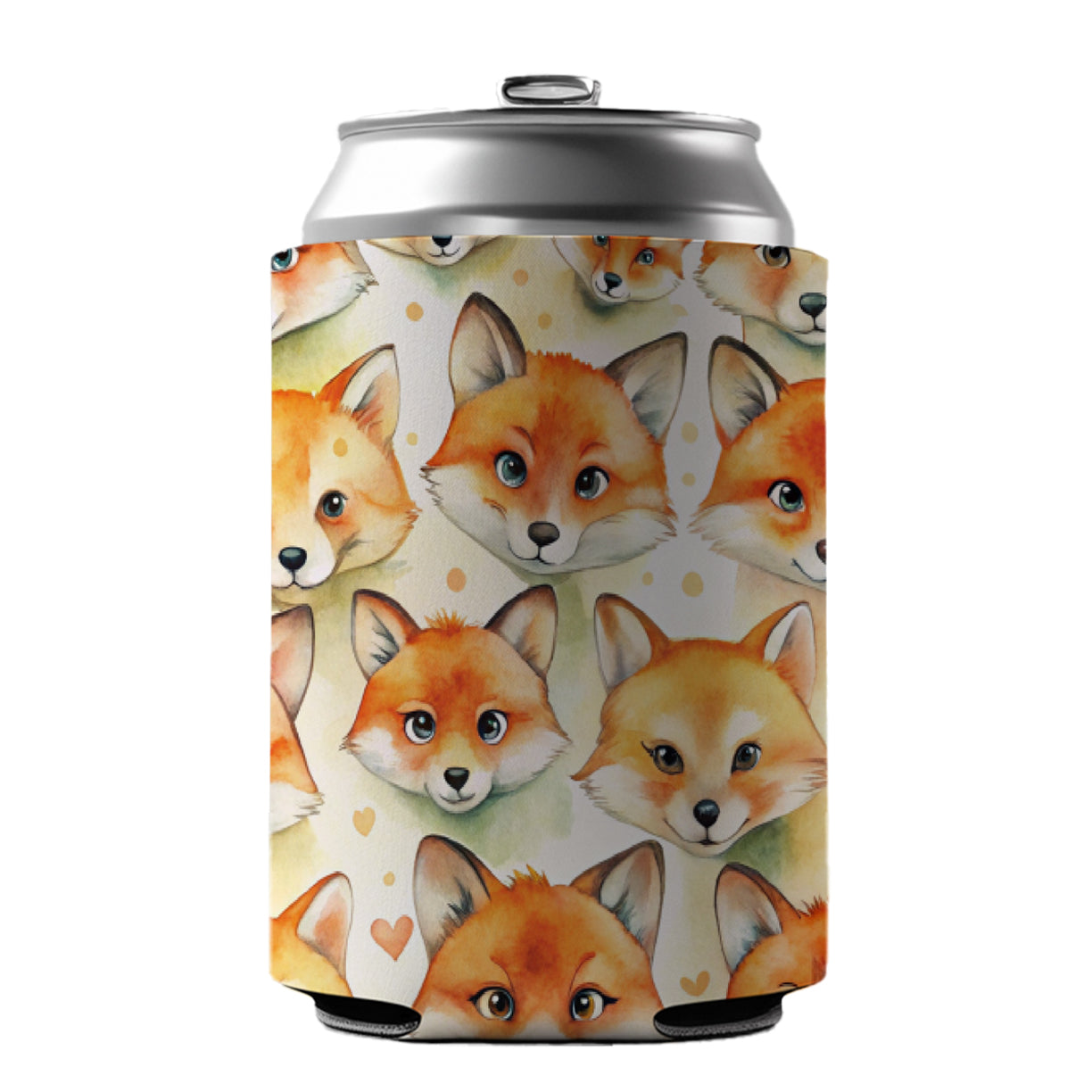 Cute Fox Faces Watercolor Can Cooler Beer Soda Drink Insulated Holder Sleeve Hugger