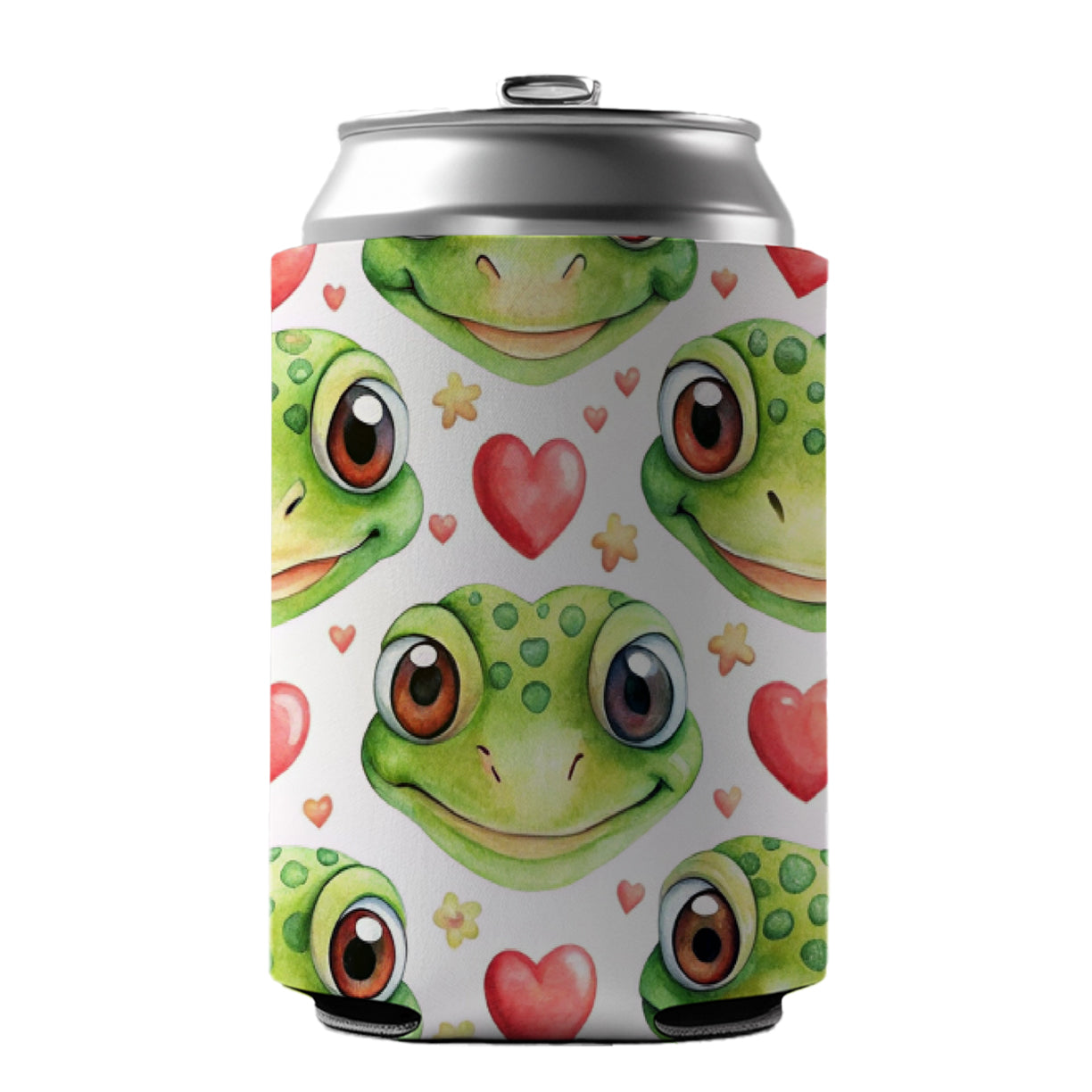 Cute Gecko Faces Hearts Watercolor Can Cooler Beer Soda Drink Insulated Holder Sleeve Hugger
