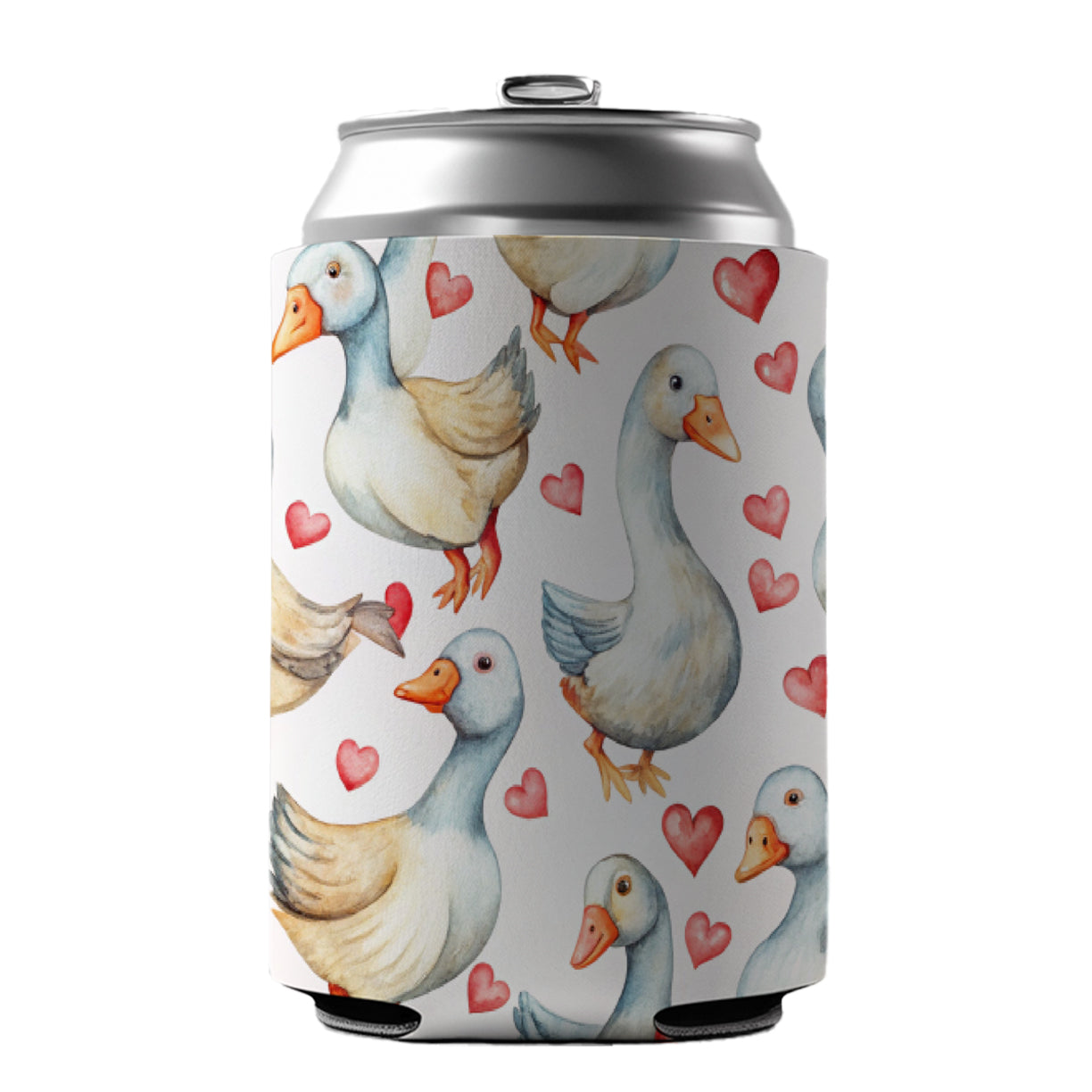 Cute Geese Hearts Watercolor Can Cooler Beer Soda Drink Insulated Holder Sleeve Hugger