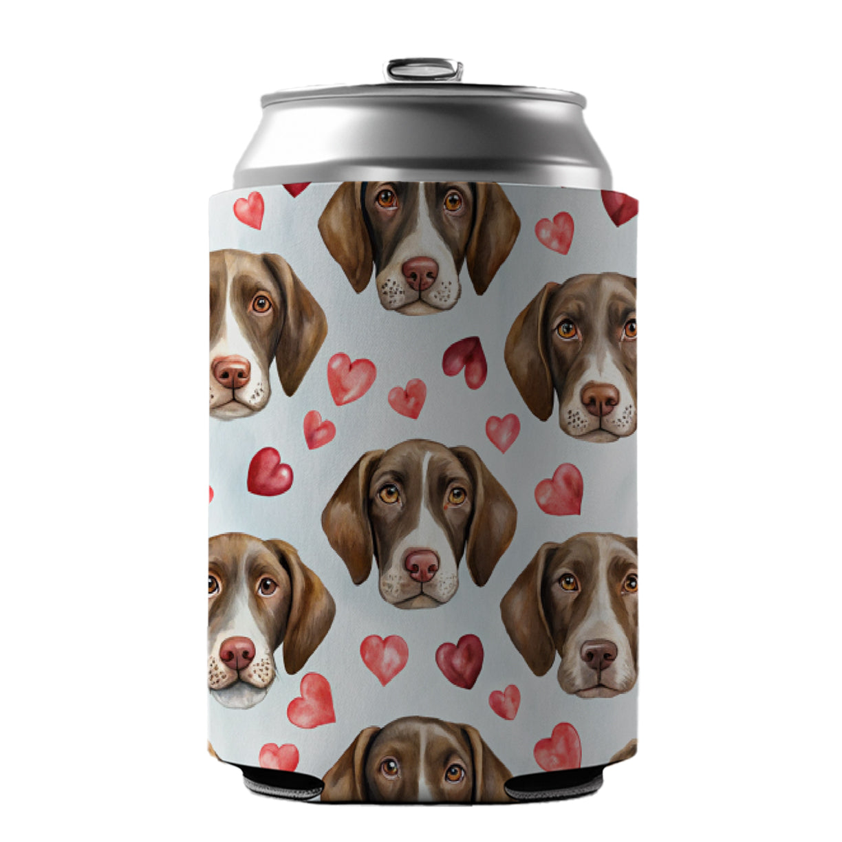 Cute German Shorthaired Pointer Dog Faces Hearts Can Cooler Beer Soda Drink Insulated Holder Sleeve Hugger