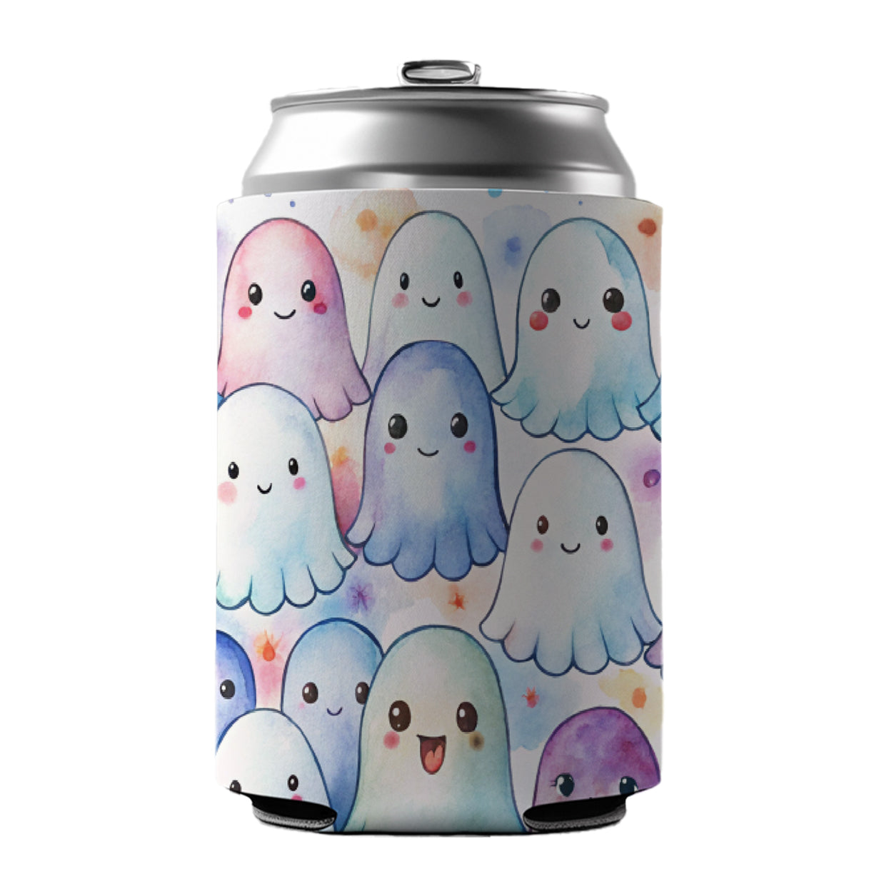 Cute Ghosts Watercolor Can Cooler Beer Soda Drink Insulated Holder Sleeve Hugger