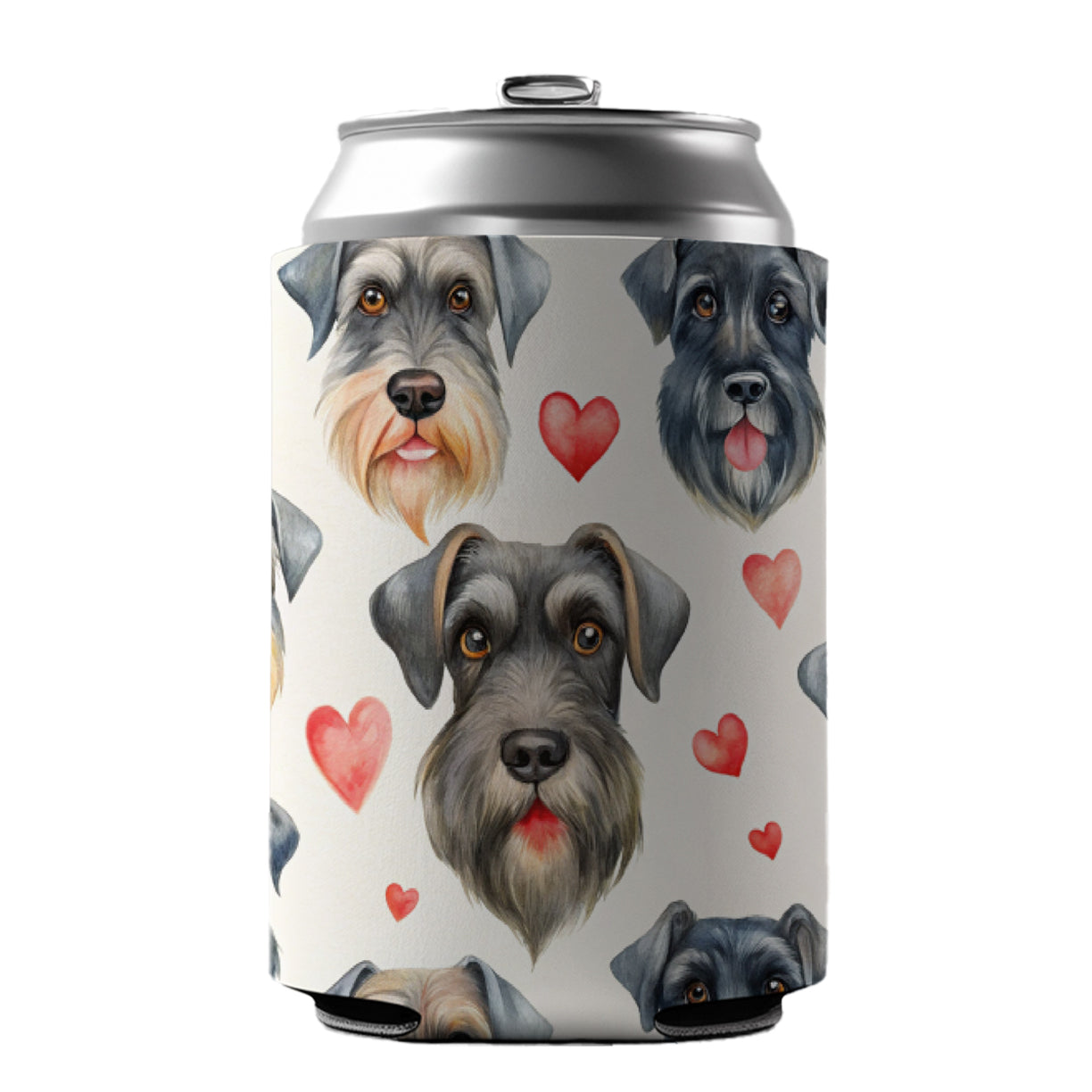 Cute Giant Schnauzer Dog Faces Hearts Can Cooler Beer Soda Drink Insulated Holder Sleeve Hugger