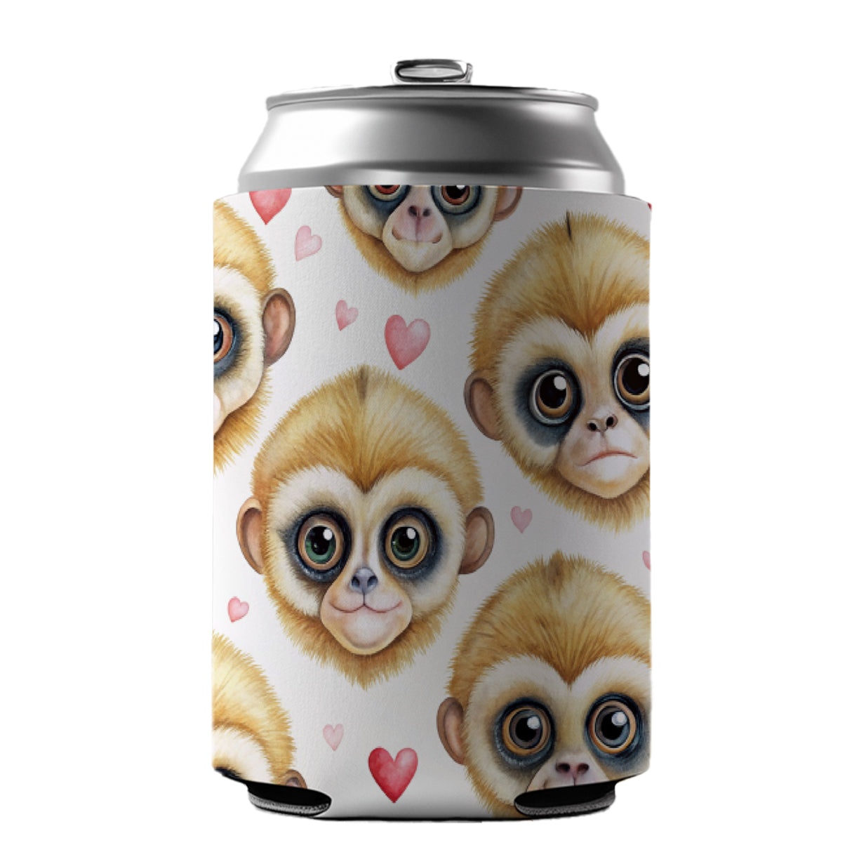 Cute Gibbons Faces Hearts Can Cooler Beer Soda Drink Insulated Holder Sleeve Hugger