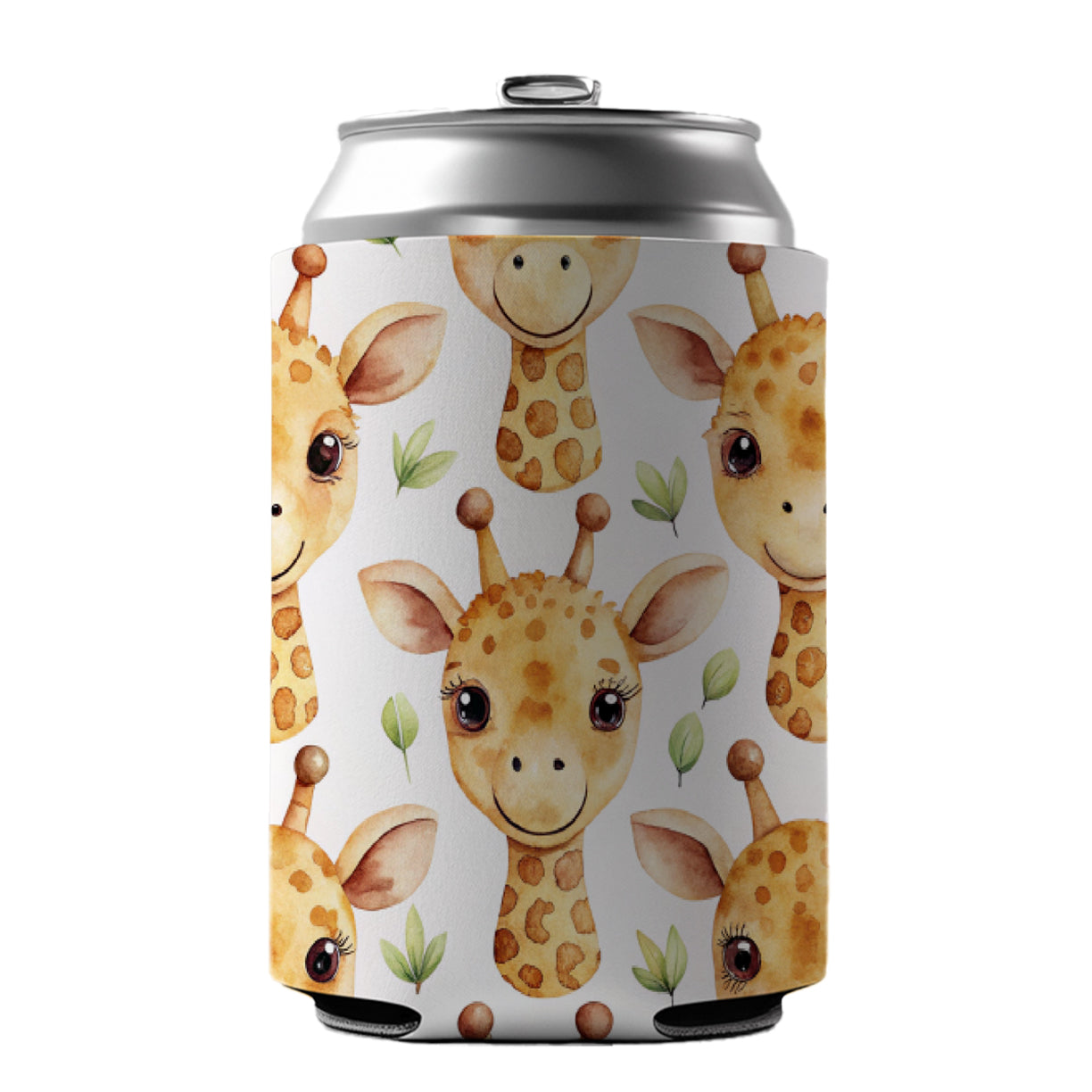 Cute Giraffe Faces Watercolor Can Cooler Beer Soda Drink Insulated Holder Sleeve Hugger
