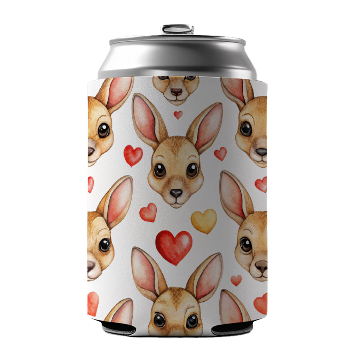 Cute Kangaroo Faces Hearts Can Cooler Beer Soda Drink Insulated Holder Sleeve Hugger