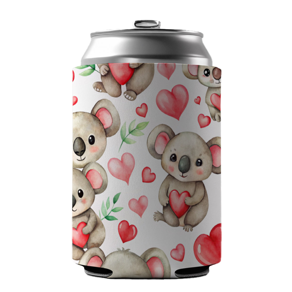 Cute Koala Bears Hearts Watercolor Can Cooler Beer Soda Drink Insulated Holder Sleeve Hugger