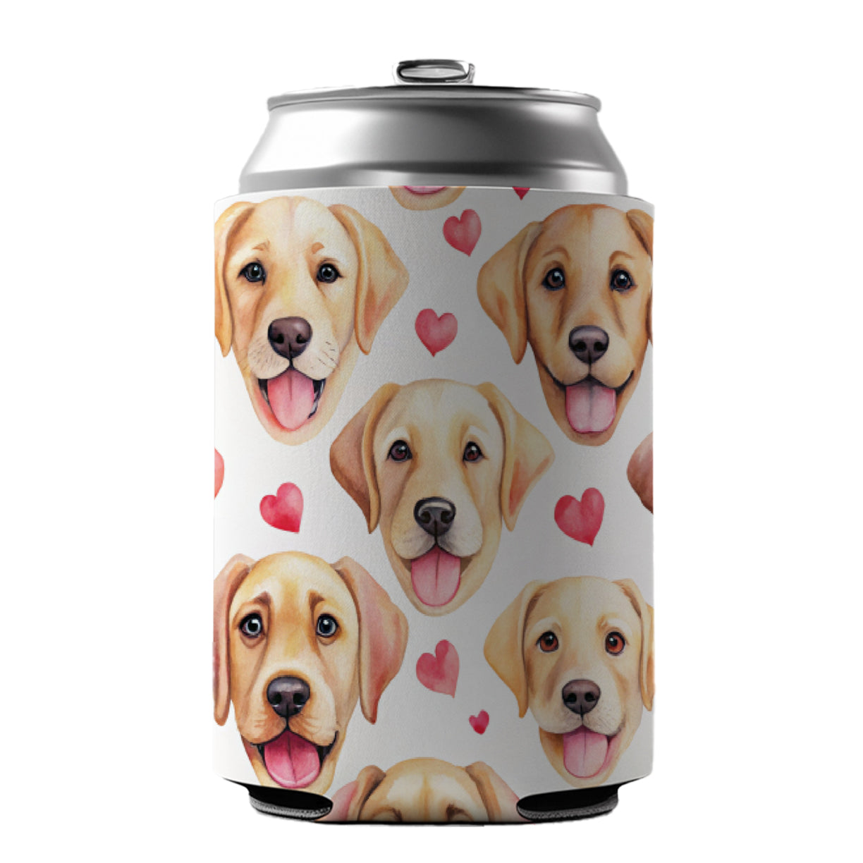 Cute Labrador Retriever Dog Faces Hearts Can Cooler Beer Soda Drink Insulated Holder Sleeve Hugger