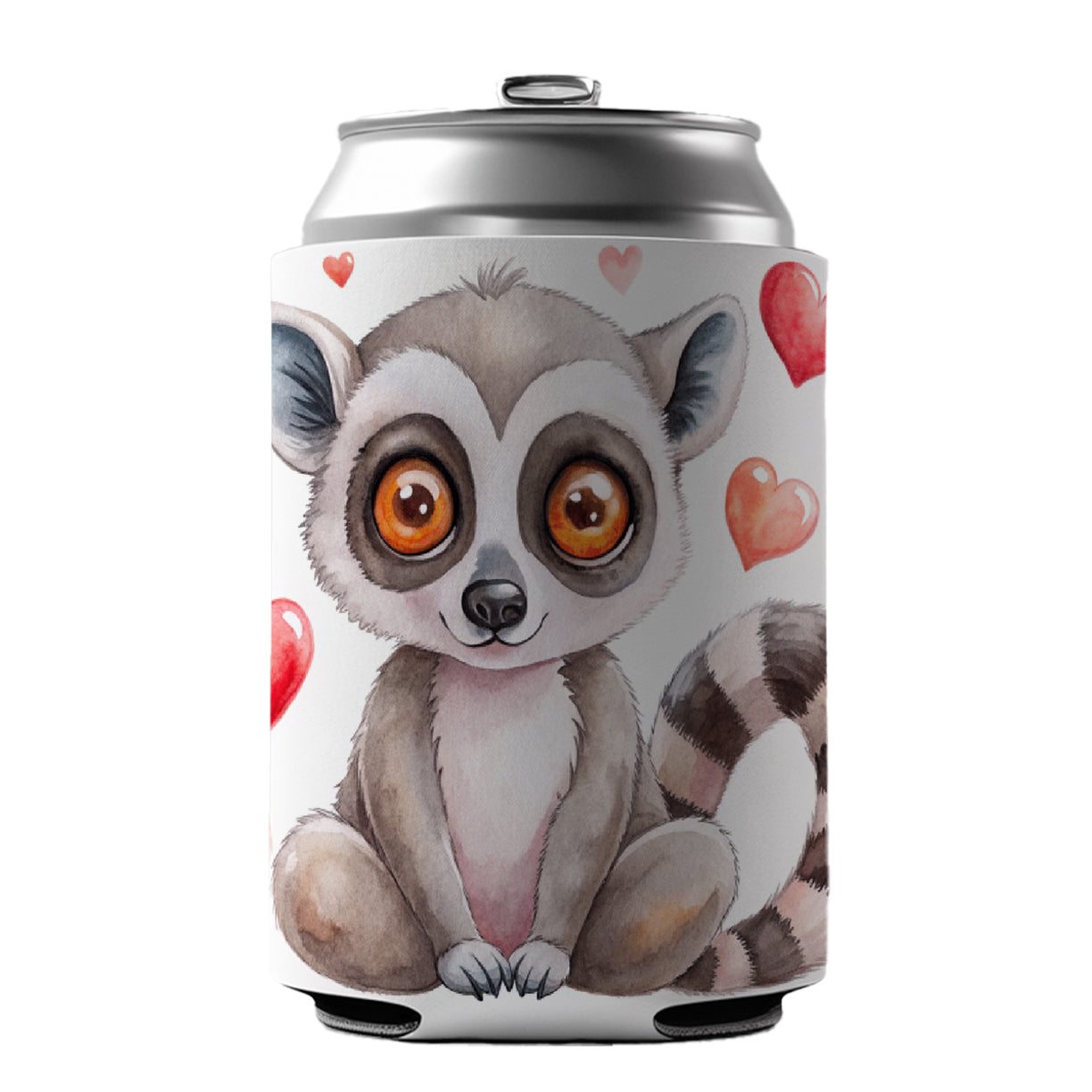 Cute Lemur Hearts Watercolor Can Cooler Beer Soda Drink Insulated Holder Sleeve Hugger