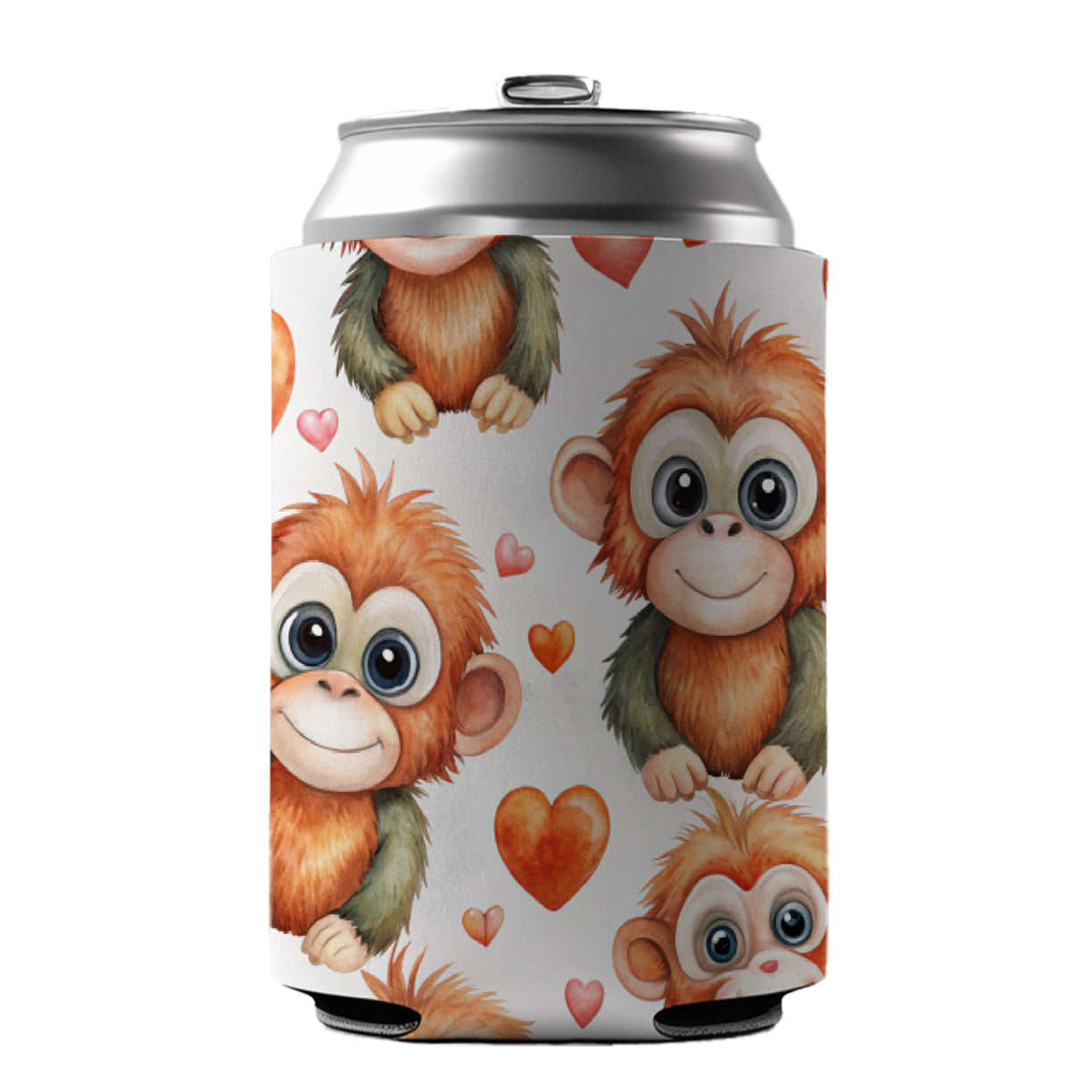 Cute Orangutans Hearts Watercolor Can Cooler Beer Soda Drink Insulated Holder Sleeve Hugger