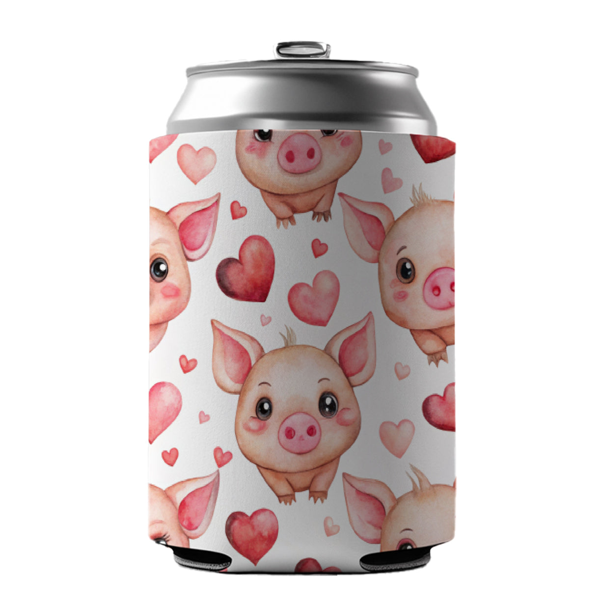 Cute Pigs Hearts Watercolor Can Cooler Beer Soda Drink Insulated Holder Sleeve Hugger