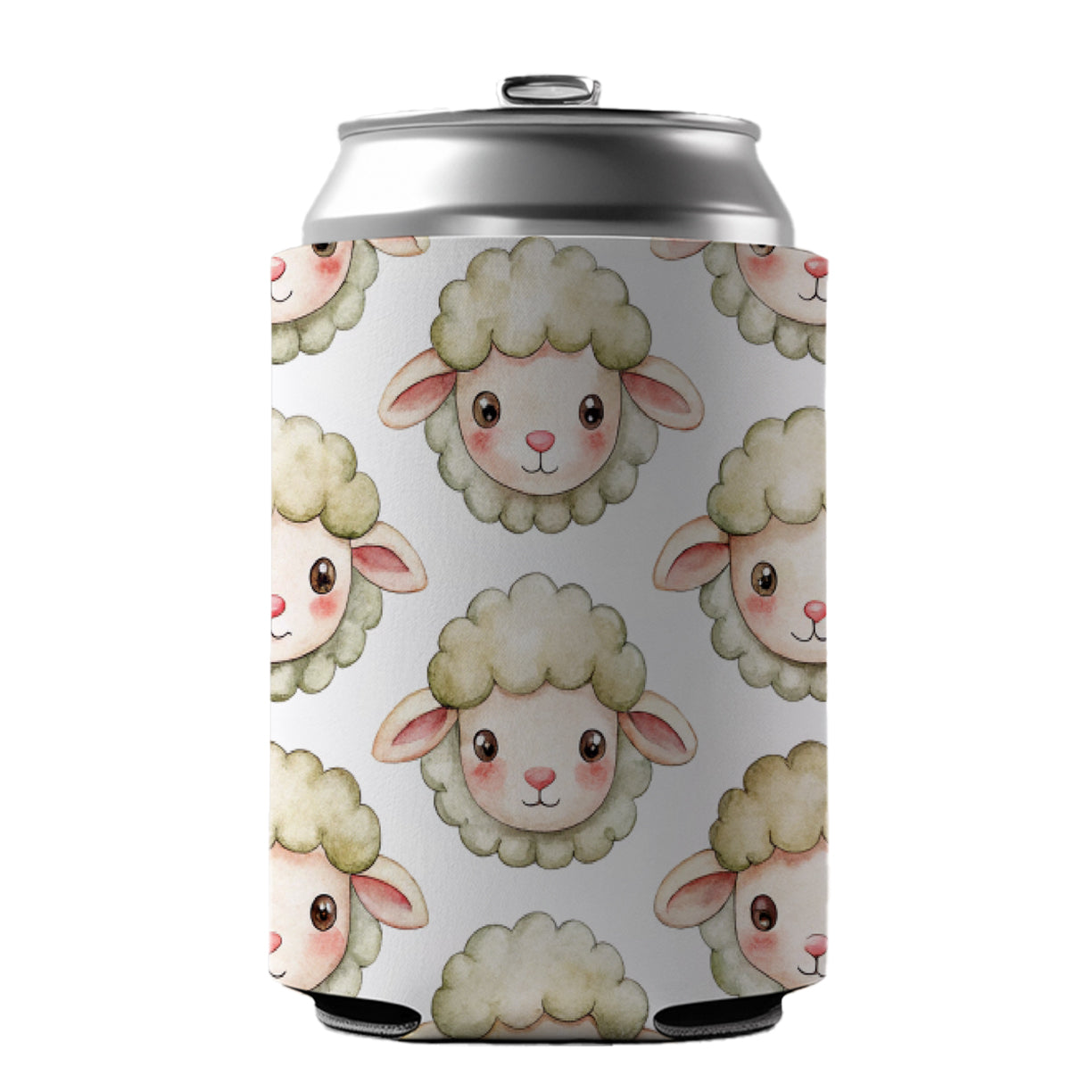 Cute Sheep Faces Watercolor Can Cooler Beer Soda Drink Insulated Holder Sleeve Hugger