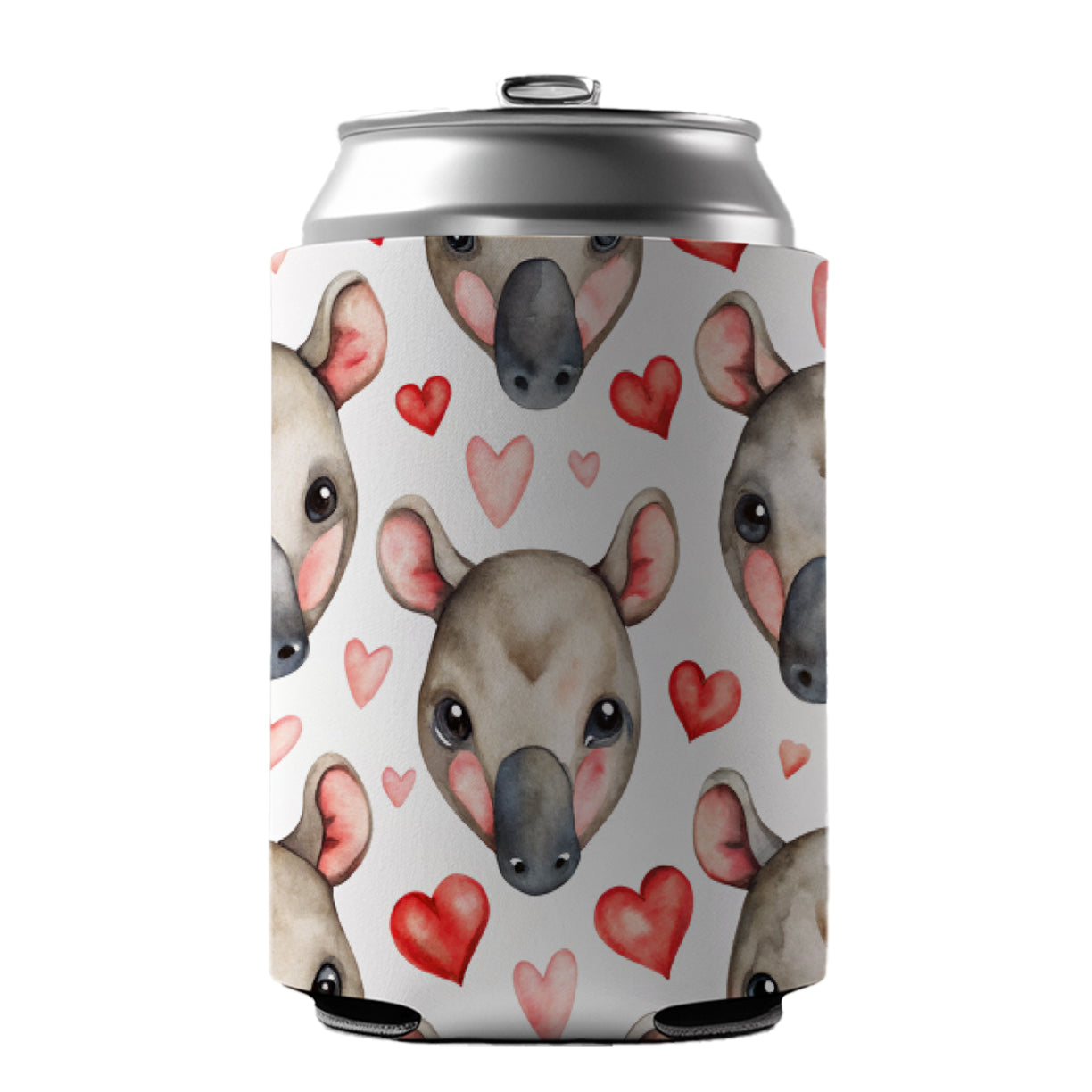 Cute Tapir Faces Hearts Watercolor Can Cooler Beer Soda Drink Insulated Holder Sleeve Hugger