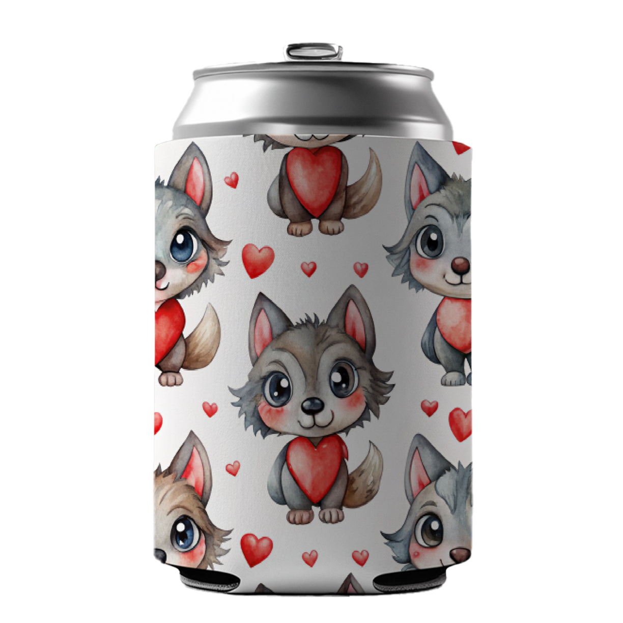 Cute Werewolves Hearts Watercolor Can Cooler Beer Soda Drink Insulated Holder Sleeve Hugger