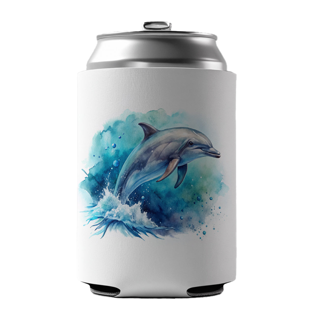 Dolphin In Ocean Watercolor Can Cooler Beer Soda Drink Insulated Holder Sleeve Hugger