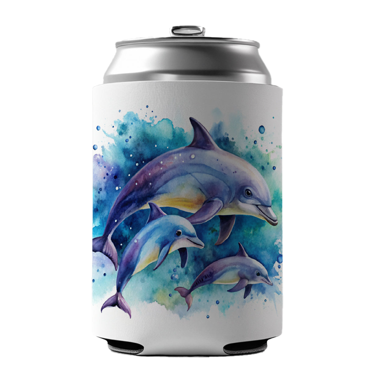 Dolphins Family Watercolor Design Can Cooler Beer Soda Drink Insulated Holder Sleeve Hugger