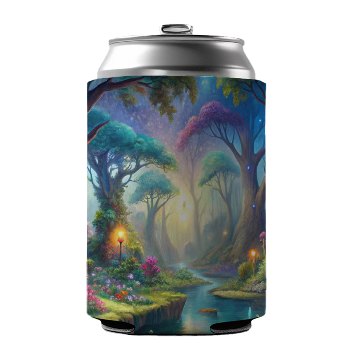 Fairy Forest Trees Fantasy Watercolor Design Can Cooler Beer Soda Drink Insulated Holder Sleeve Hugger