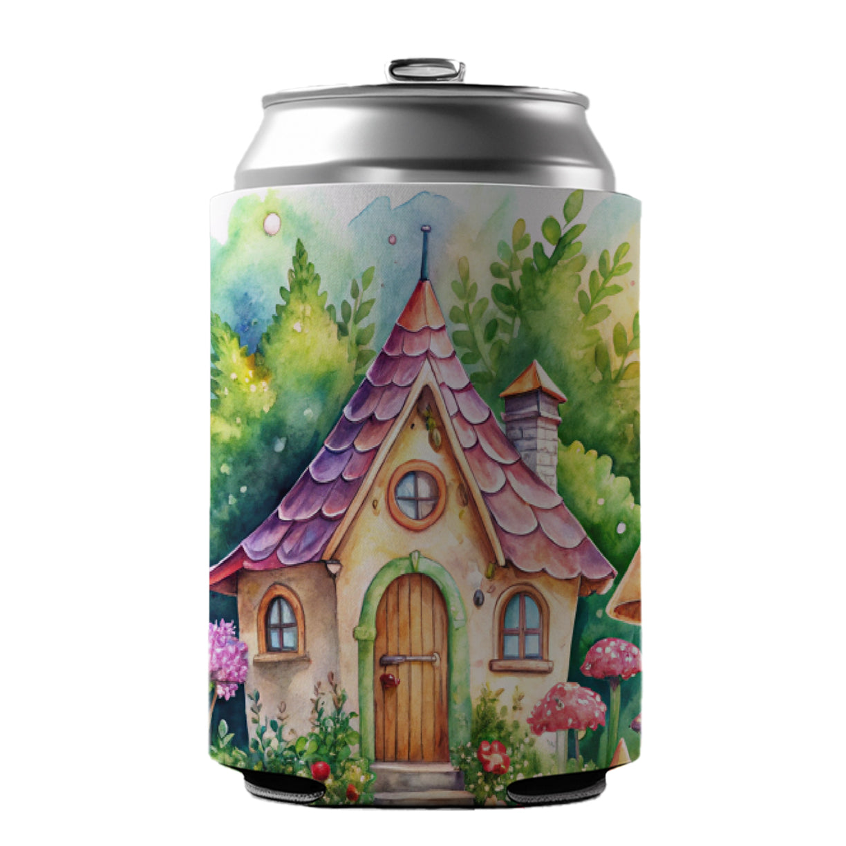 Fairy House Watercolor Adorable Can Cooler Beer Soda Drink Insulated Holder Sleeve Hugger