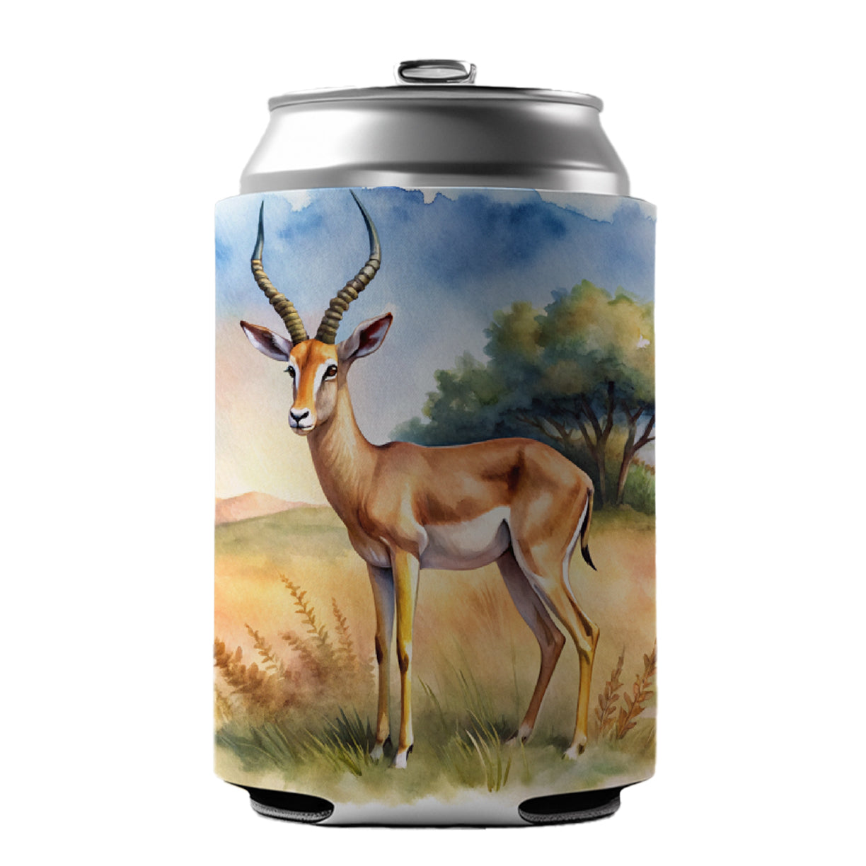 Gazelle African Plain Watercolor Design Can Cooler Beer Soda Drink Insulated Holder Sleeve Hugger