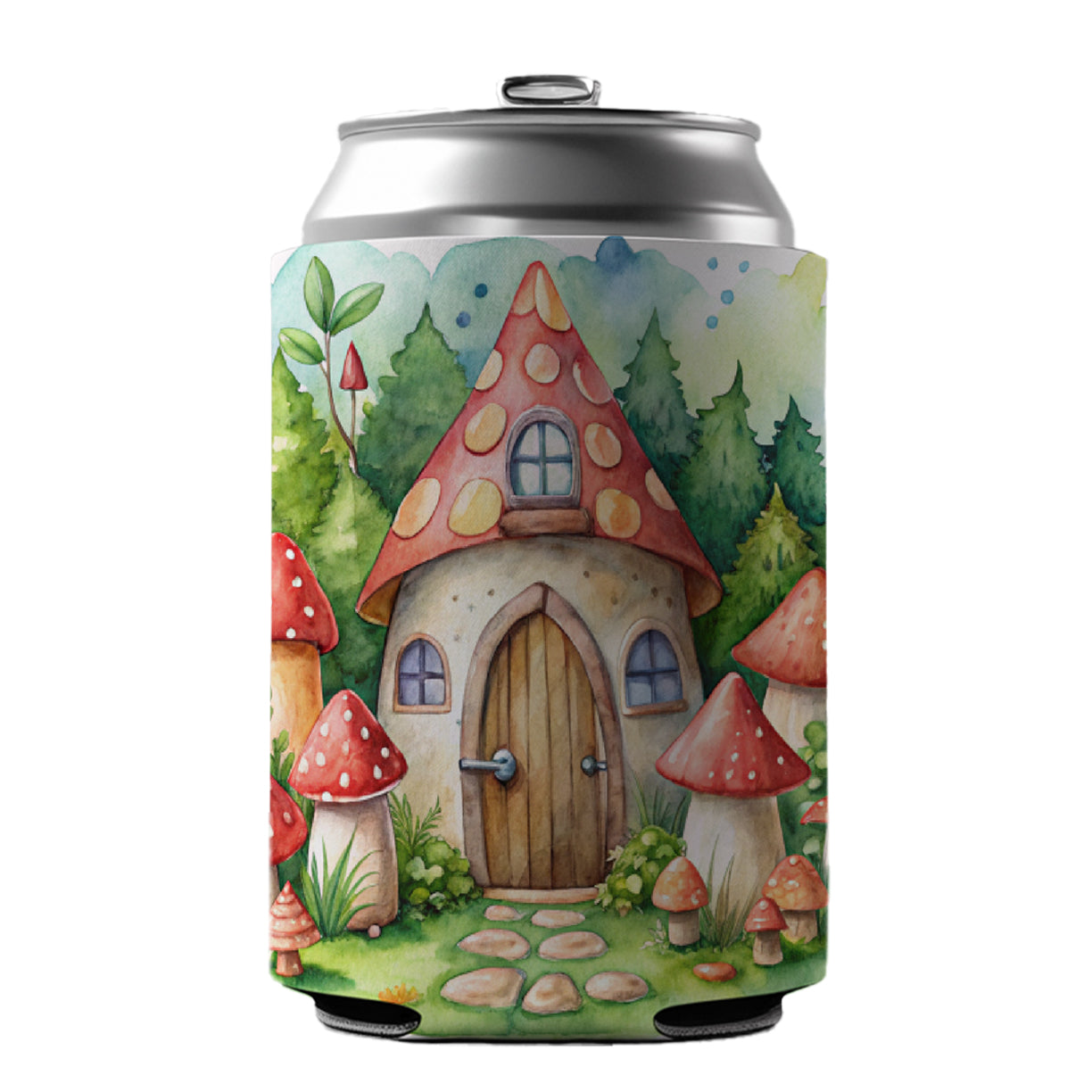 Gnome House Red Roof Watercolor Cute Can Cooler Beer Soda Drink Insulated Holder Sleeve Hugger