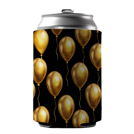 Gold Balloons Black Background Birthday Anniversary Can Cooler Beer Soda Drink Insulated Holder Sleeve Hugger
