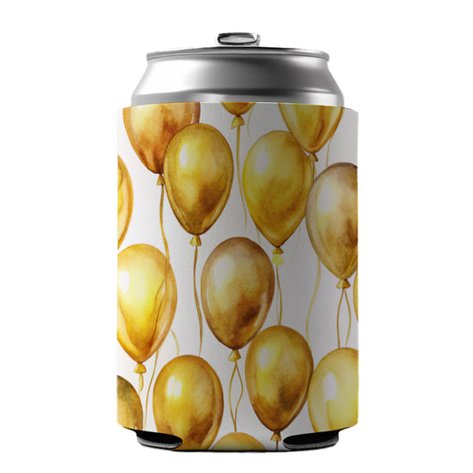 Gold Balloons Watercolor Birthday Anniversary Can Cooler Beer Soda Drink Insulated Holder Sleeve Hugger